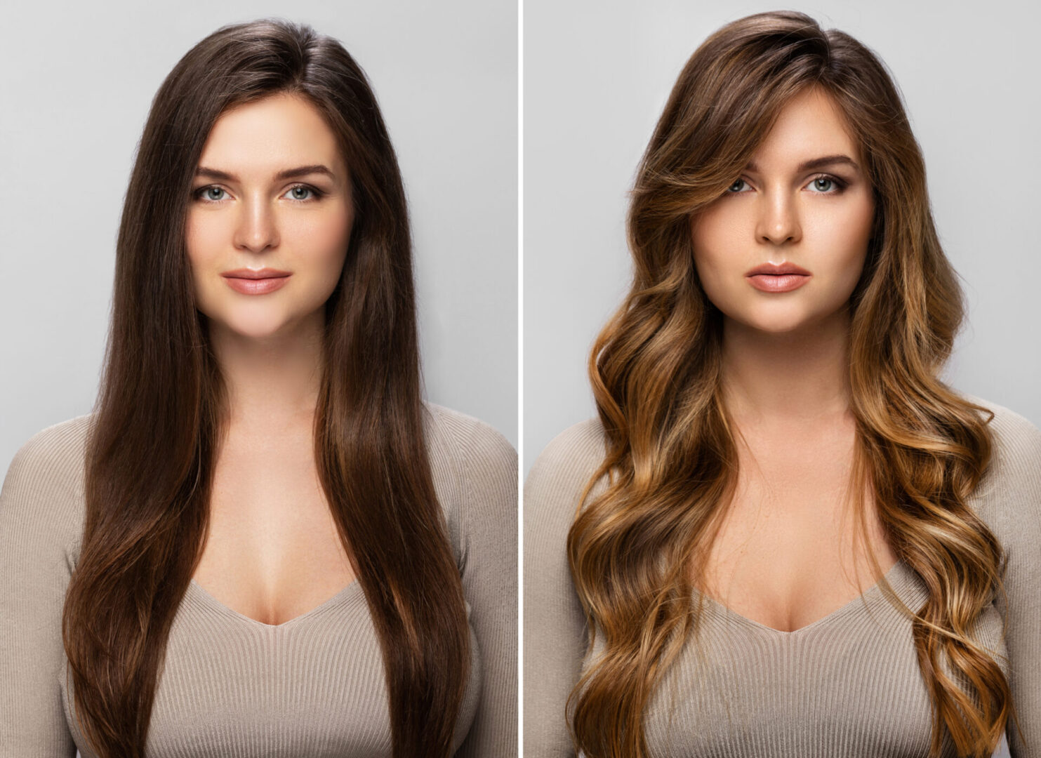 Woman with straight and wavy hair