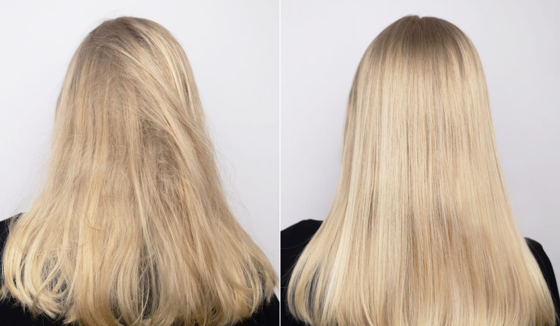 Hair transformation from frizzy to straight