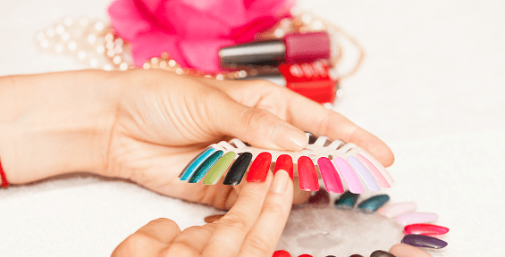 Variety of colorful nail polishes