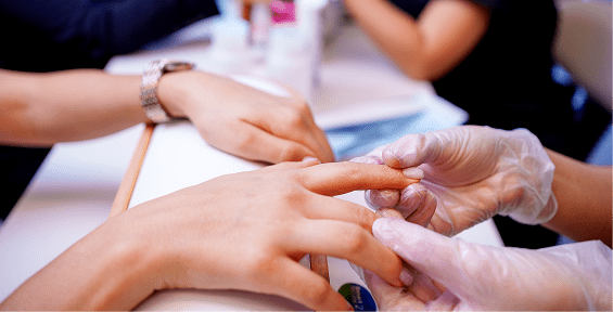 Manicure in progress at a salon
